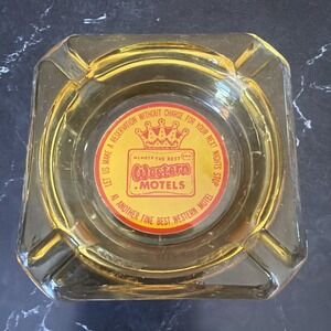 Vintage Best Western Hotel Motel Glass Ashtray Amber Square Crown 3.5" USA